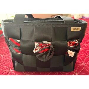 Comely Black Woven Recycled Seatbelt Tote Bag Handbag with Scarf Accents